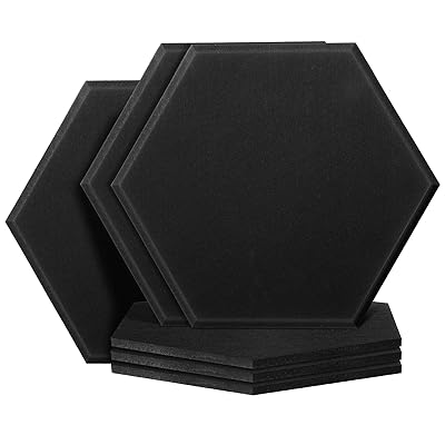 Echo-Less Self-Adhesive Hexagon  Fibre Acoustic Panels Black- 6 Pack
