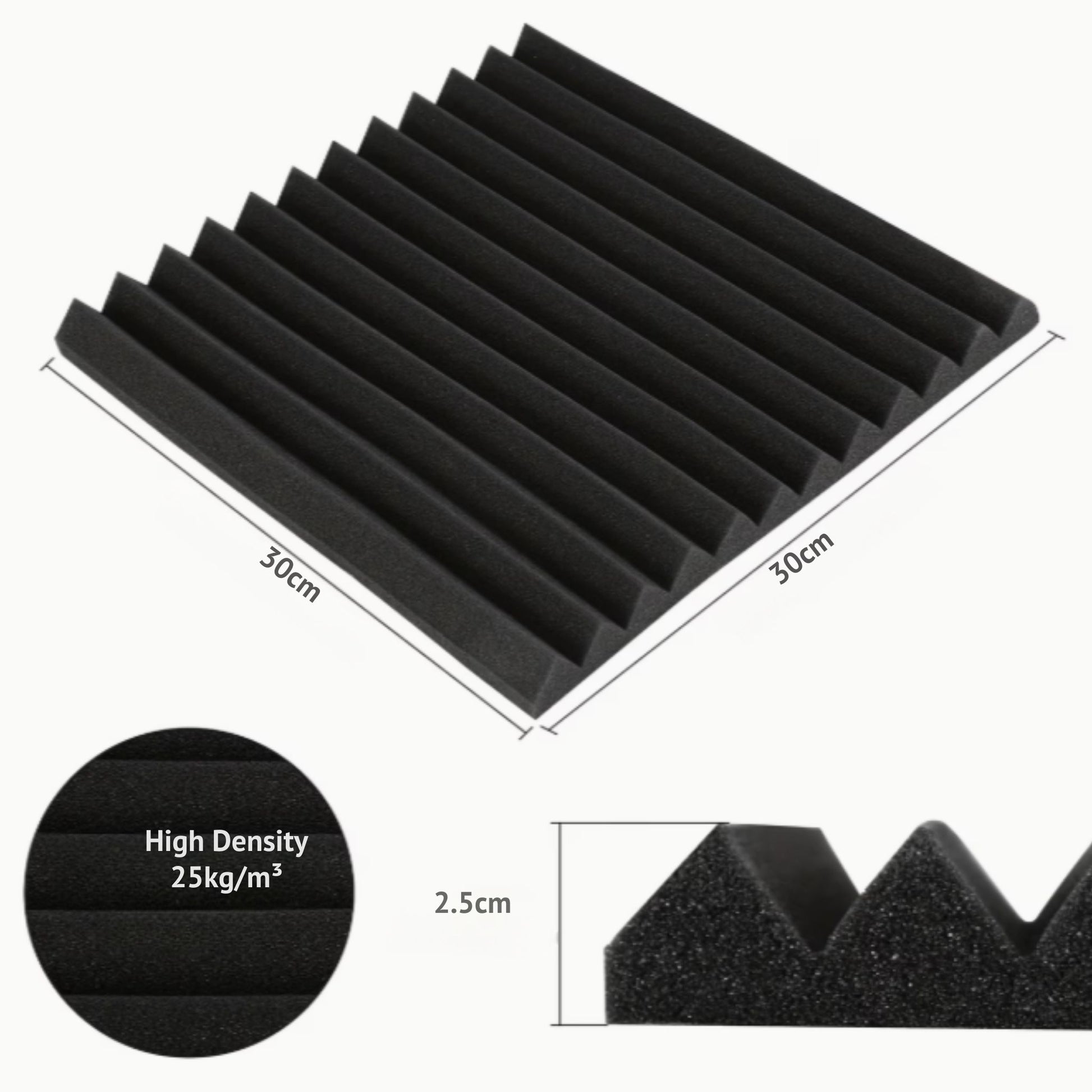 Echo-Less Wedge Acoustic Panel 2.5cm Black - 12 pack