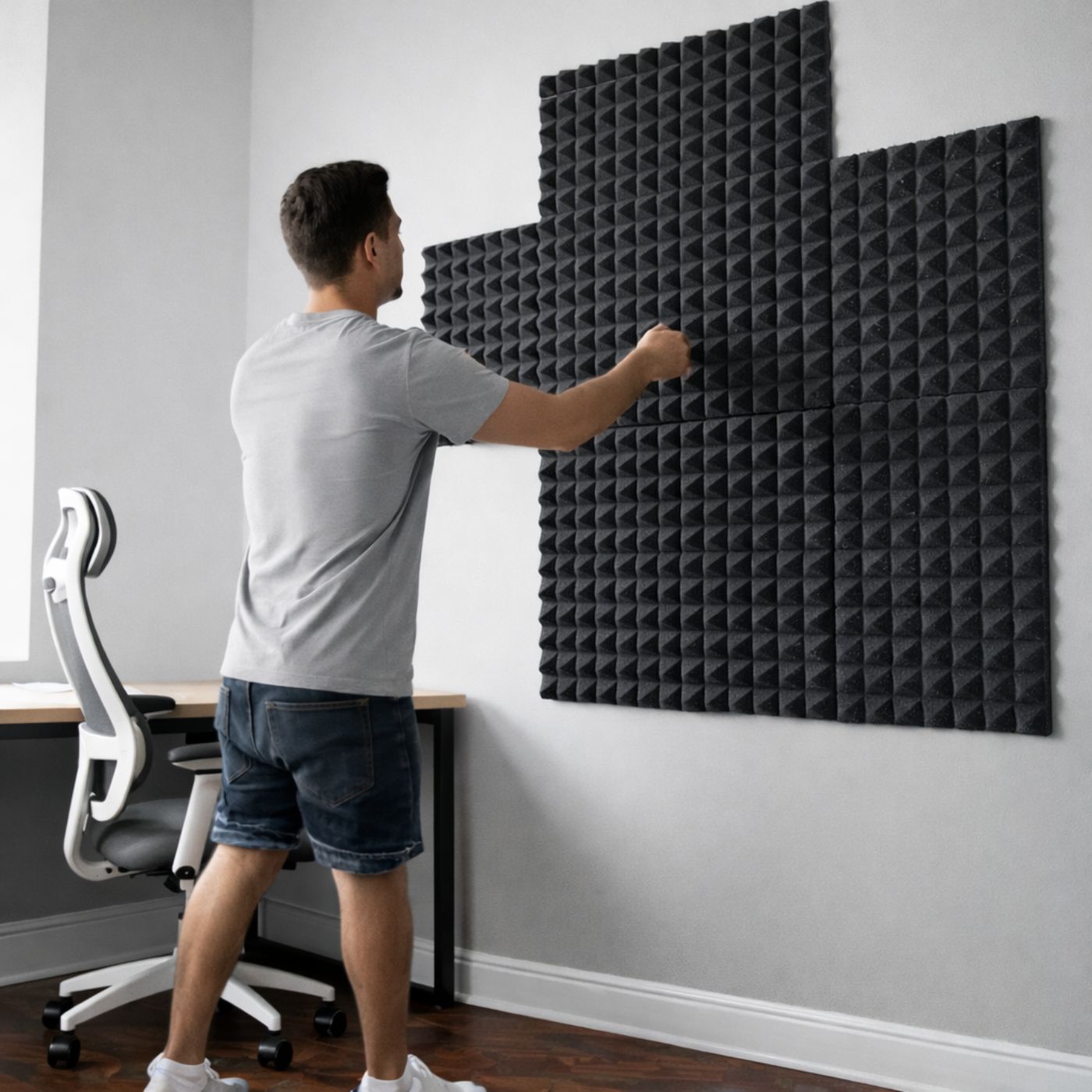 Echo-Less Acoustic Foam Pyramid Panels Grey 30x30cm 2.5cm Thick 12 Pack