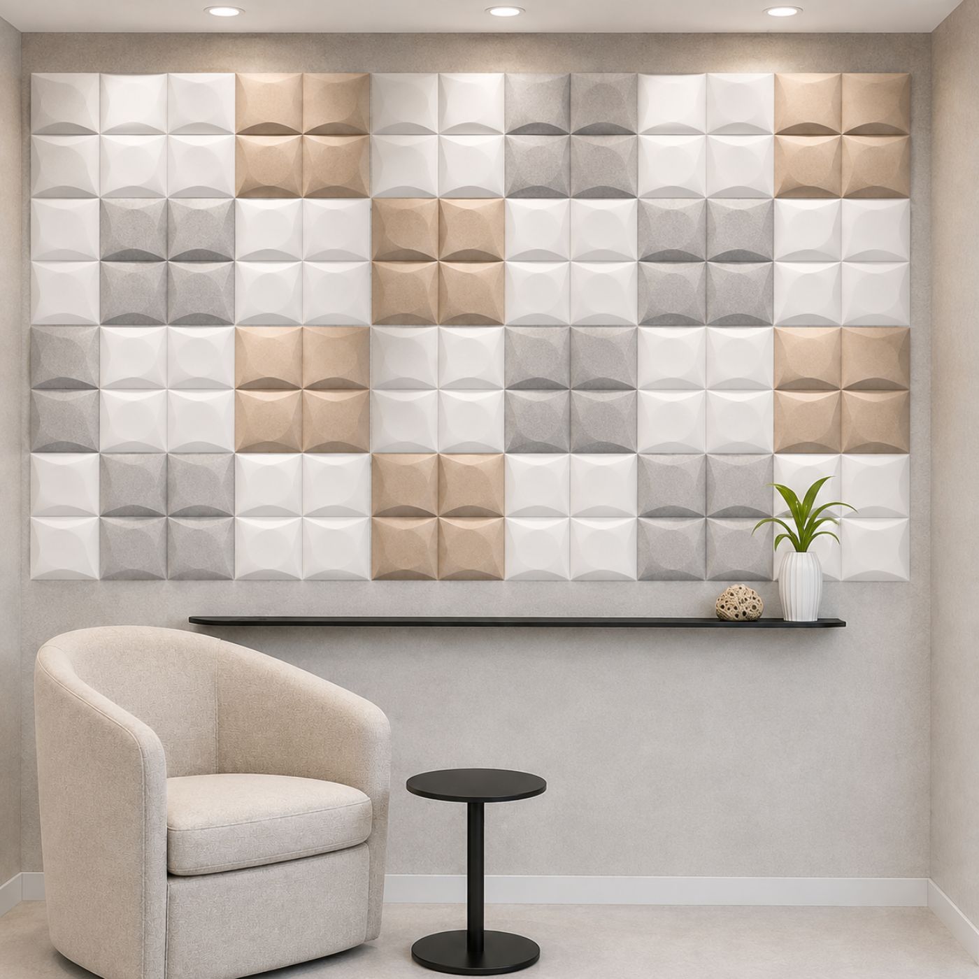 Echo-Less 3D Polyester Fibre Acoustic Panel Grey – 4 pack