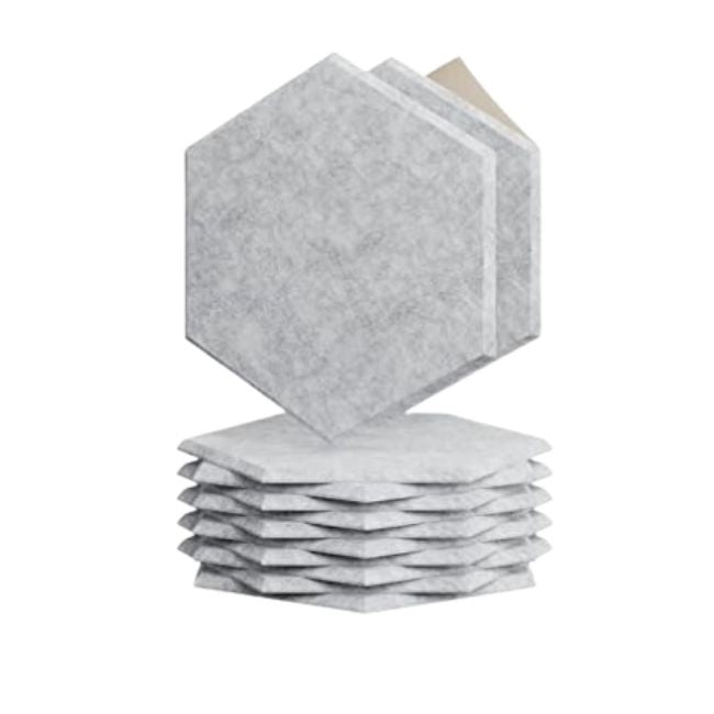 Echo-Less Self-Adhesive Hexagon Polyester Fibre Acoustic Panels Light Grey 30x26cm 9mm 12 Pack