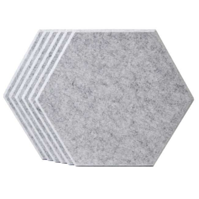 Echo-Less Self-Adhesive Hexagon Polyester Fibre Acoustic Panels Light Grey 6 panels