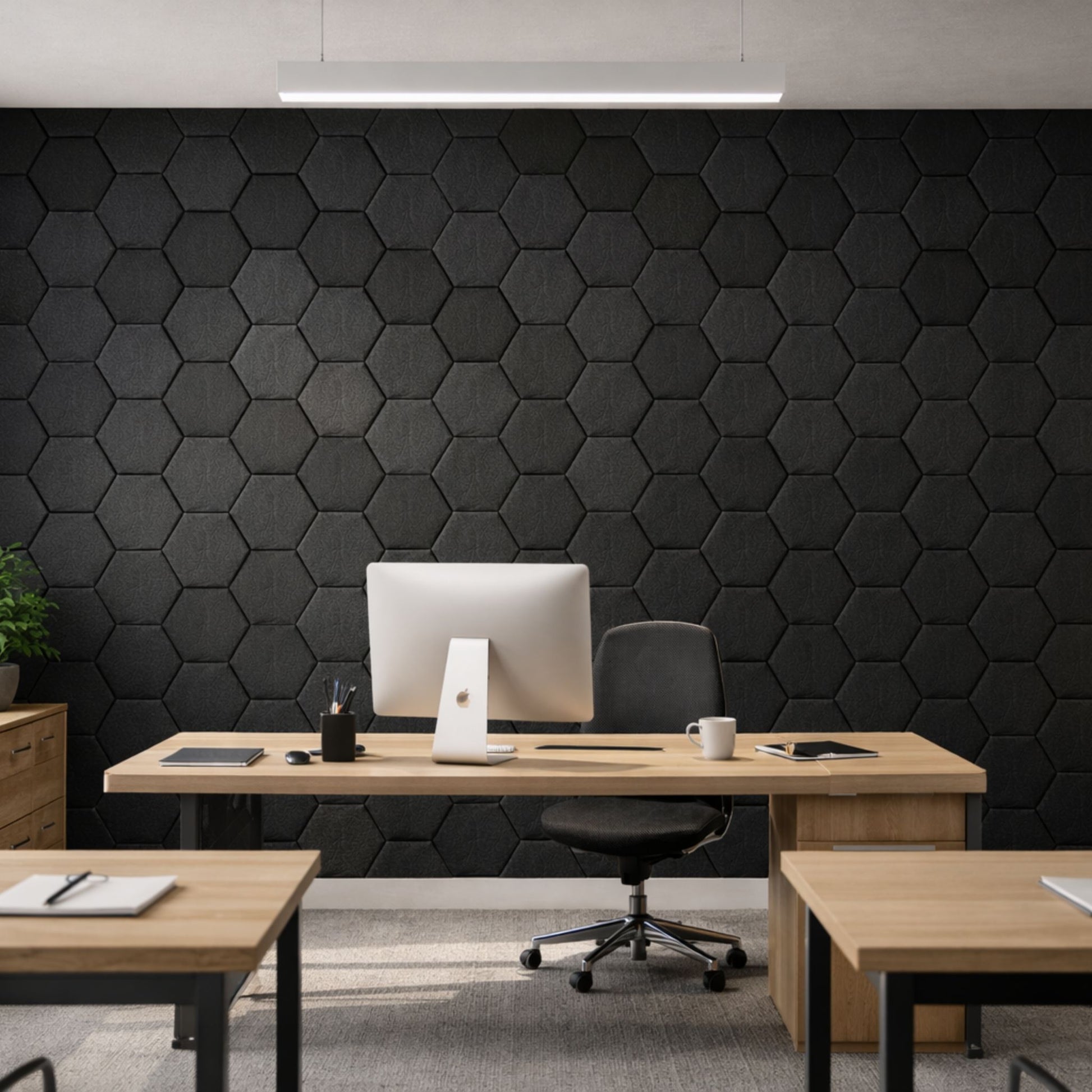 Echo-Less Self-Adhesive Hexagon  Fibre Acoustic Panels Black- 6 Pack