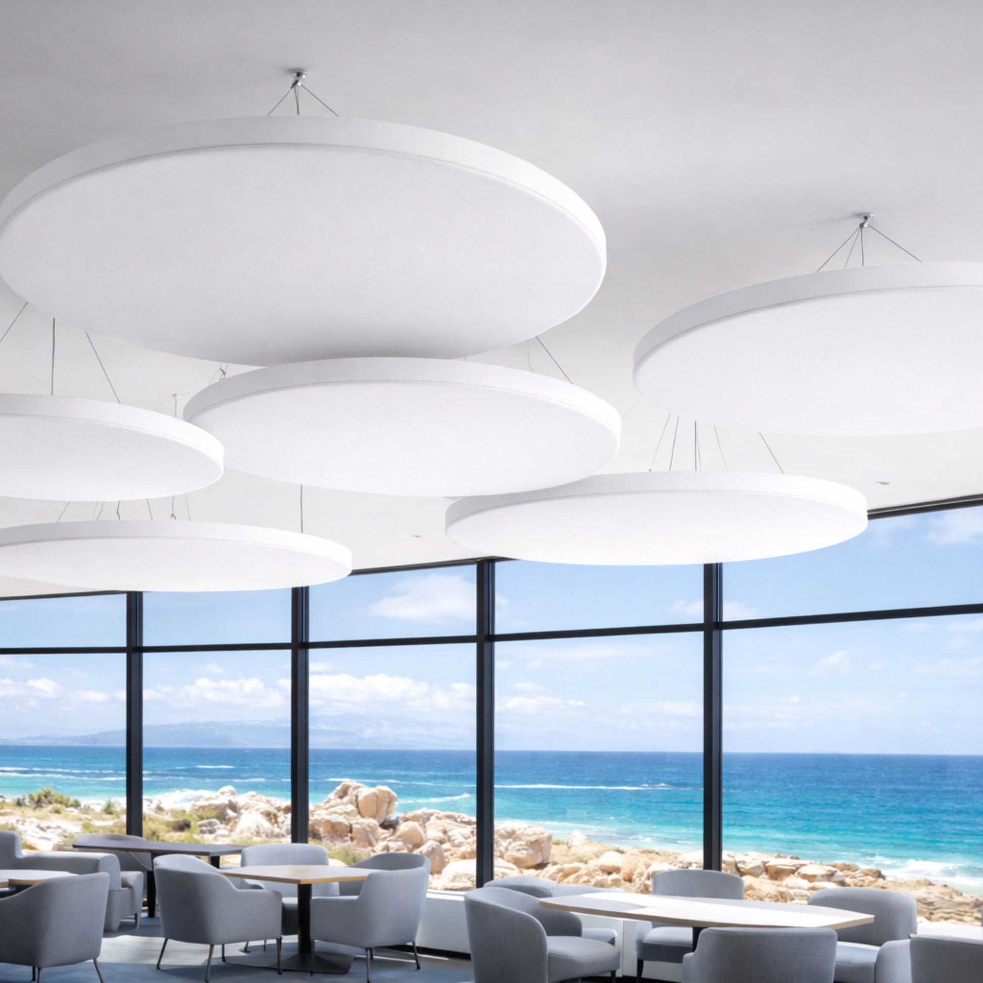 Echo-Less Polyester Fibre Acoustic Ceiling Baffle Light Grey Circular 60cm