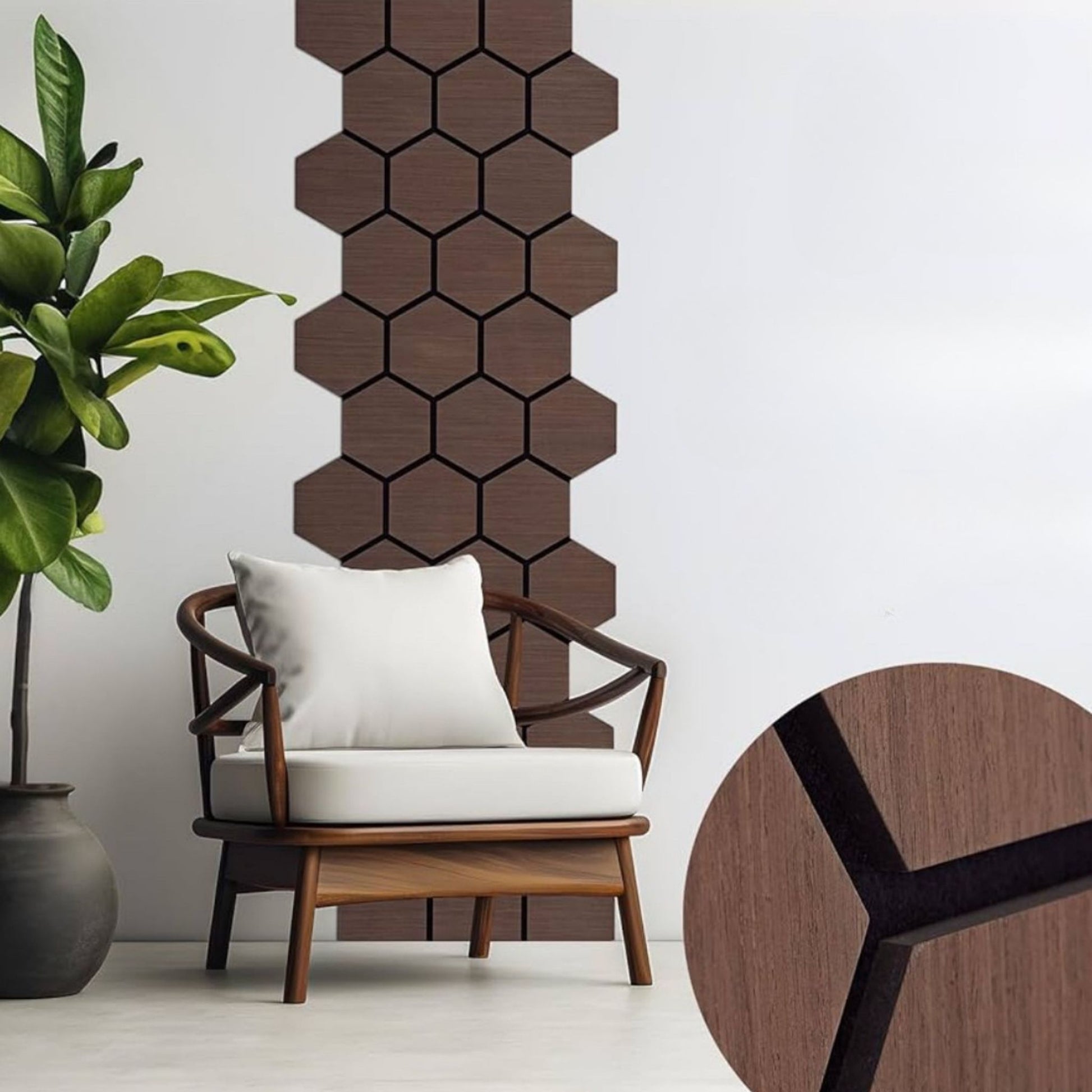 Echo-Less Wood Hexagonal Acoustic Panel Dark Walnut 80x65.6cm 23mm Single Panel