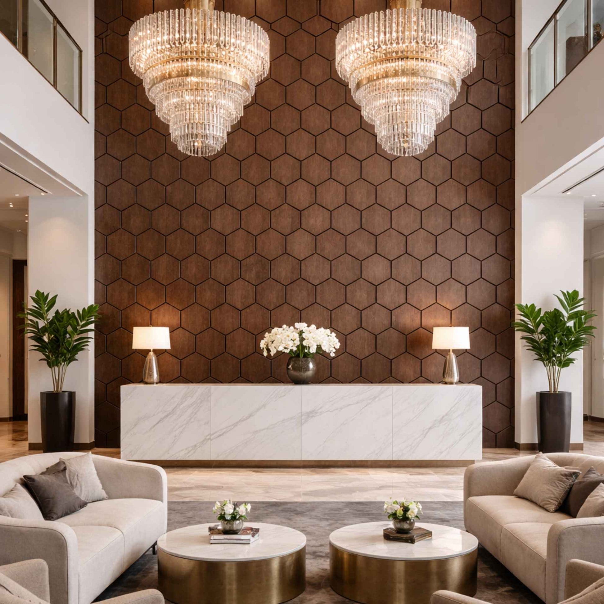 Echo-Less Wood Hexagonal Acoustic Panel Dark Walnut 80x65.6cm 23mm Single Panel