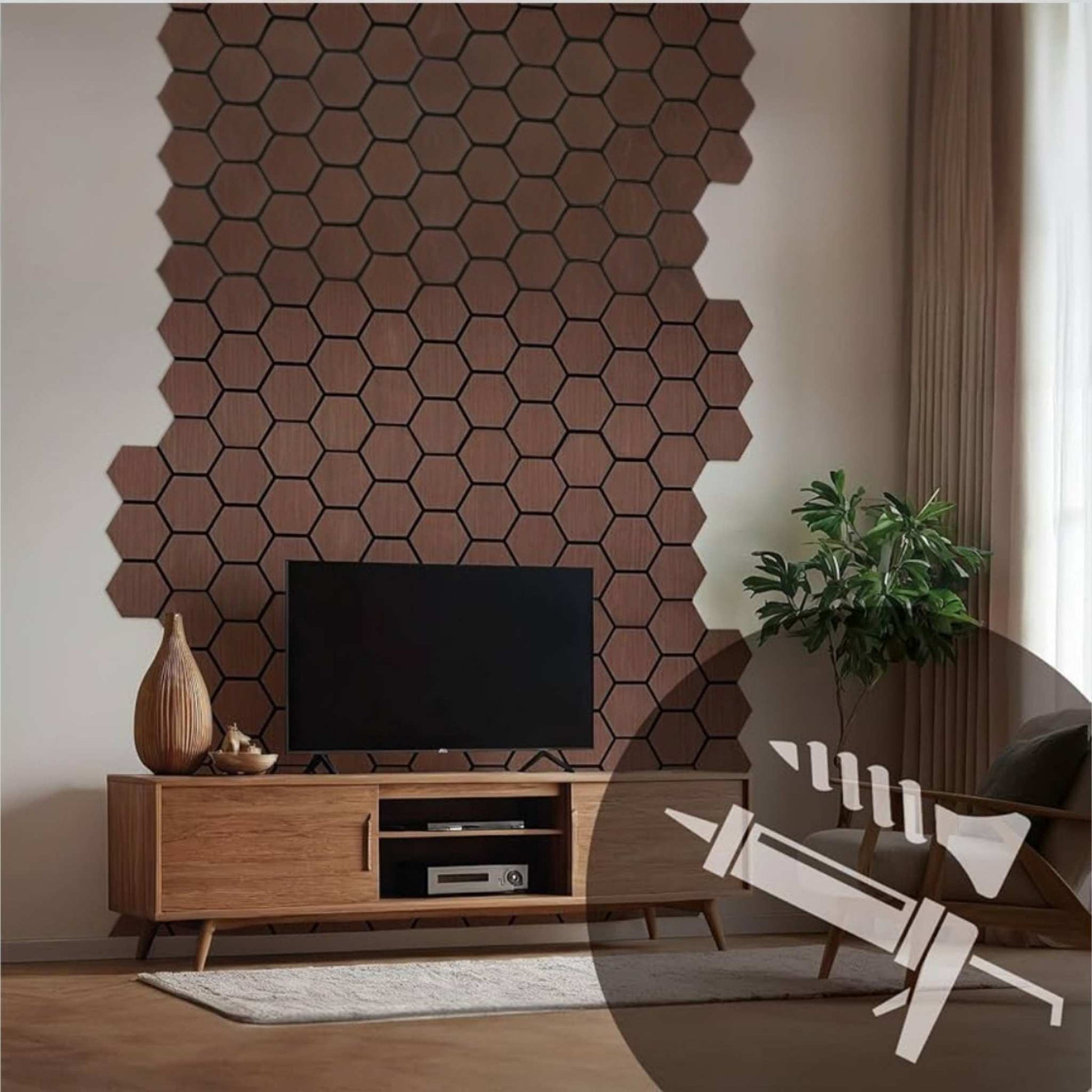 Echo-Less Wood Hexagonal Acoustic Panel Dark Walnut 80x65.6cm 23mm Single Panel