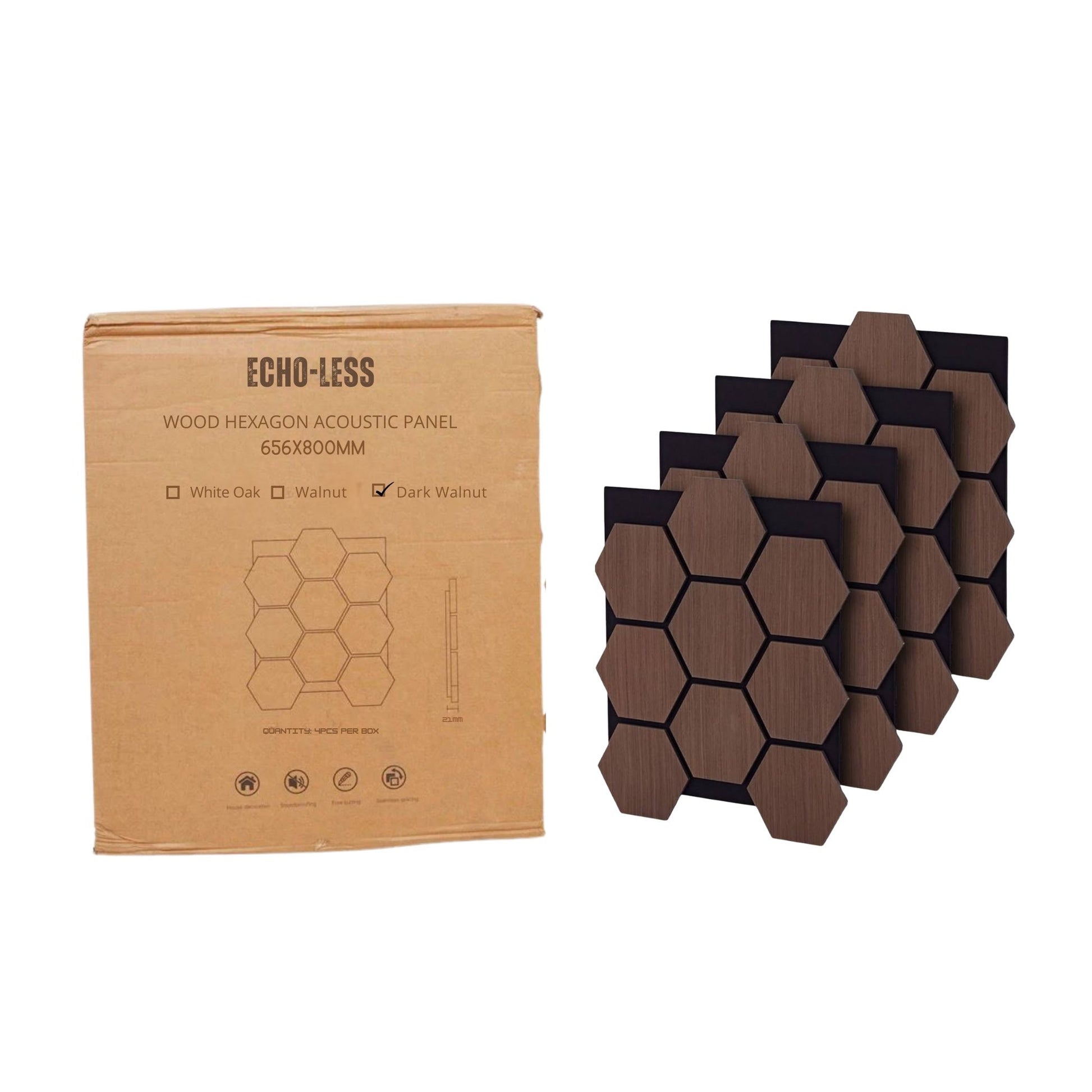 Wood Hexagonal Acoustic Panels Dark Walnut - 4 Pack