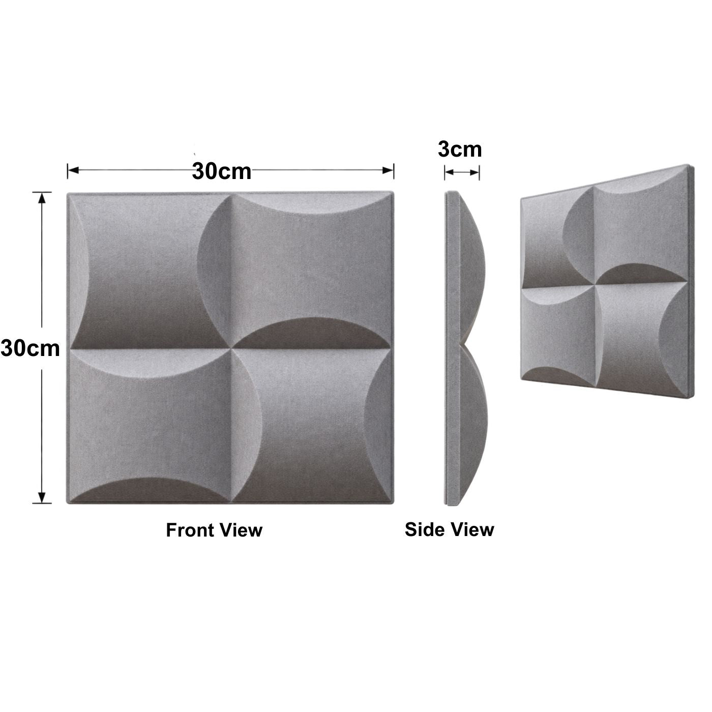 Echo-Less 3D Polyester Fibre Acoustic Panel Grey – 4 pack