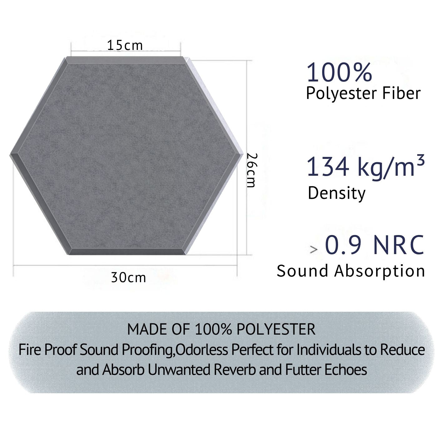 Echo-Less Acoustic Hexagon Panels Self-Adhesive - 12 pack Medium Grey