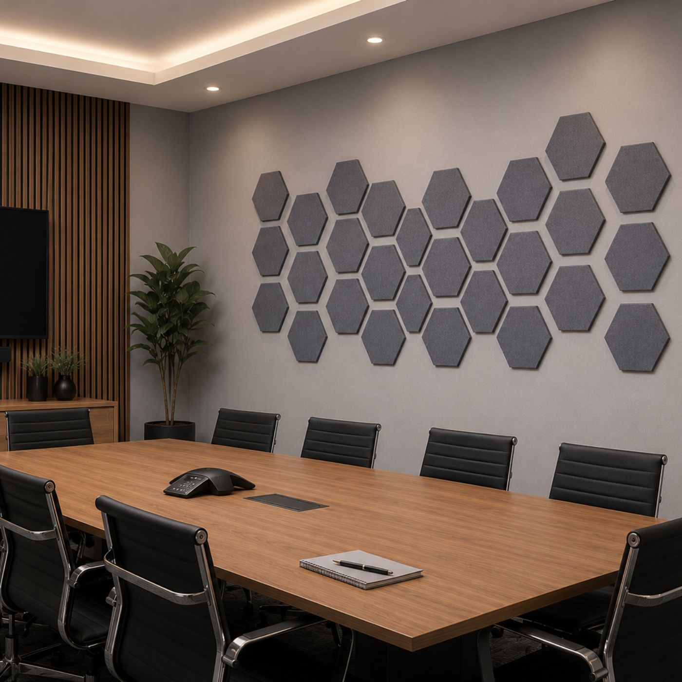 Medium Grey Hexagon Acoustic panels boardroom