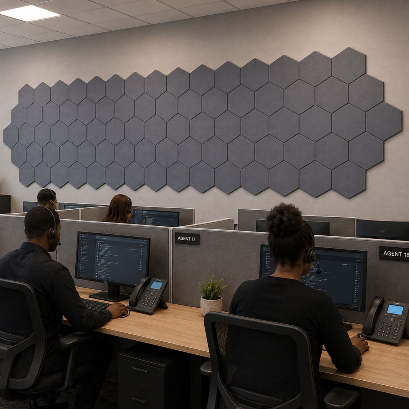 Medium Grey Hexagon Acoustic panels call centre