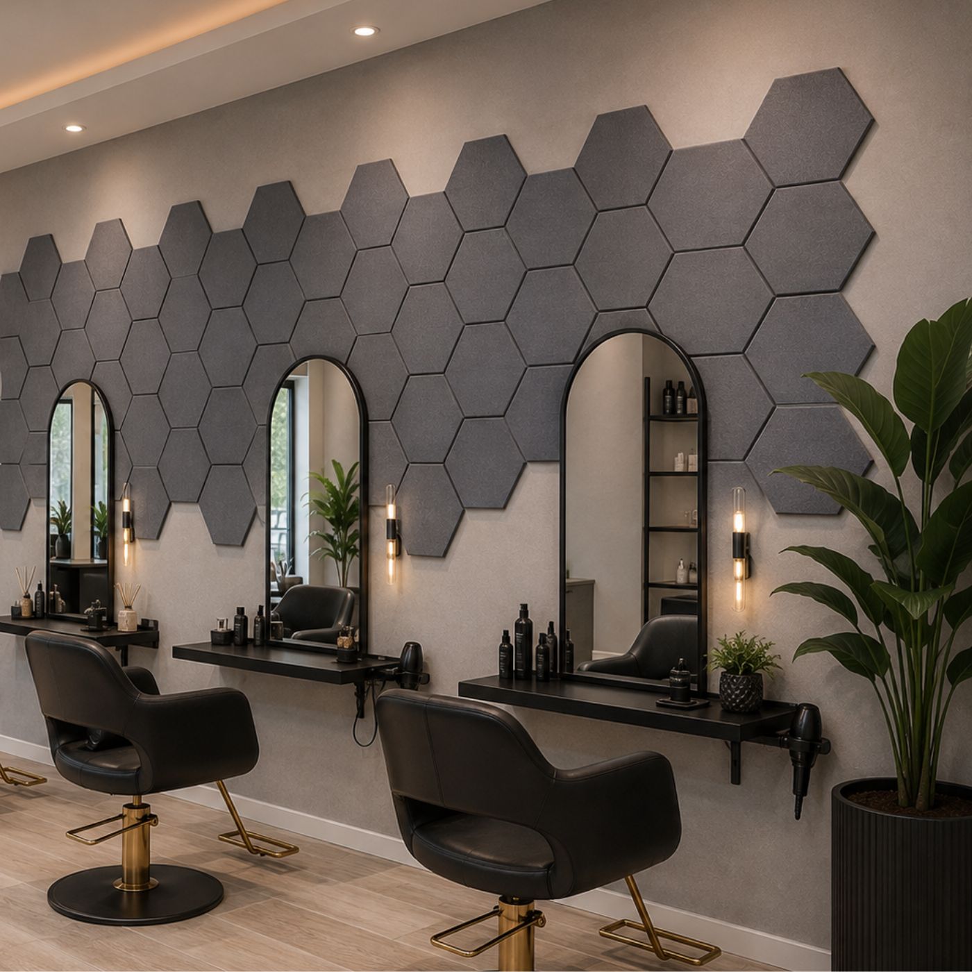 Medium Grey Hexagon Acoustic panels beauty salon