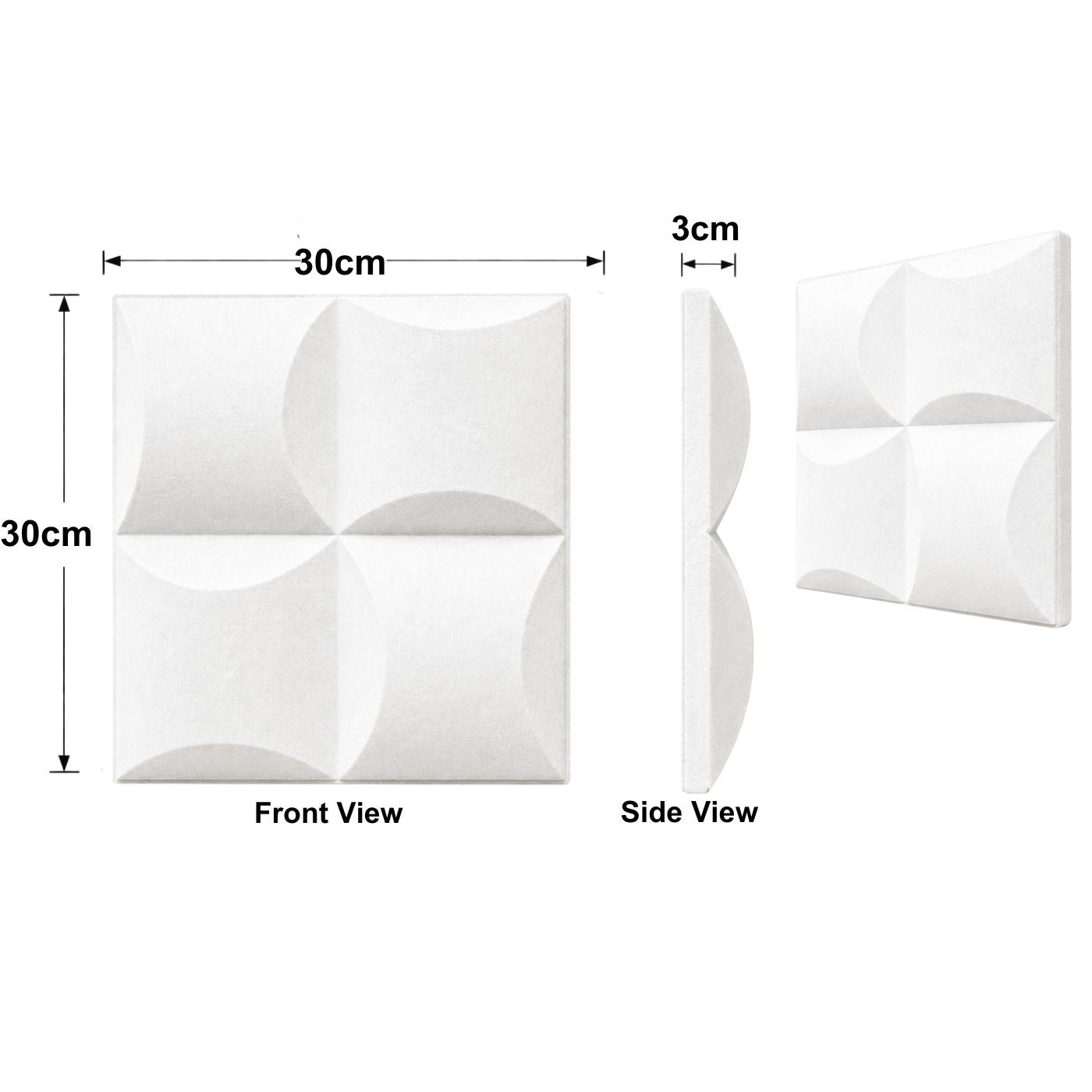 Echo-Less 3D Polyester Fibre Acoustic Panel White – 4 pack