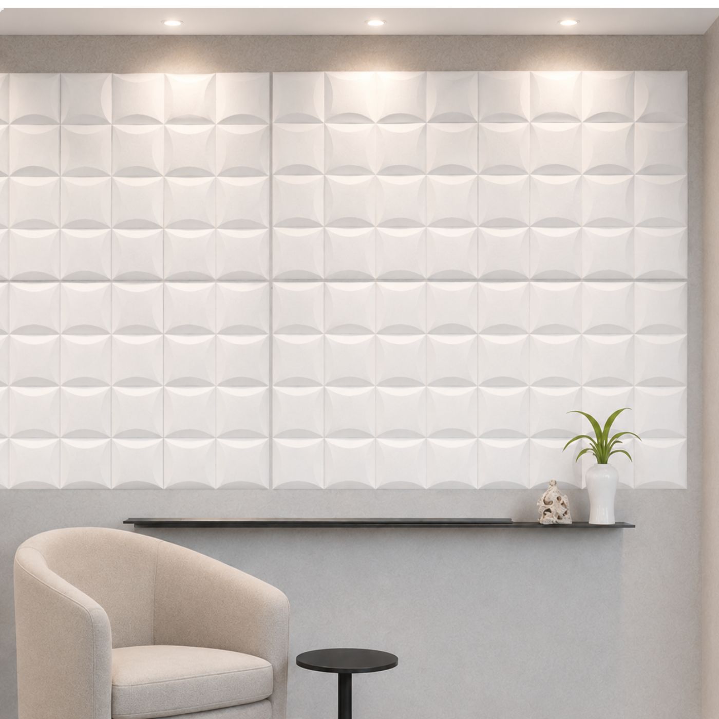 Echo-Less 3D Polyester Fibre Acoustic Panel White – 4 pack