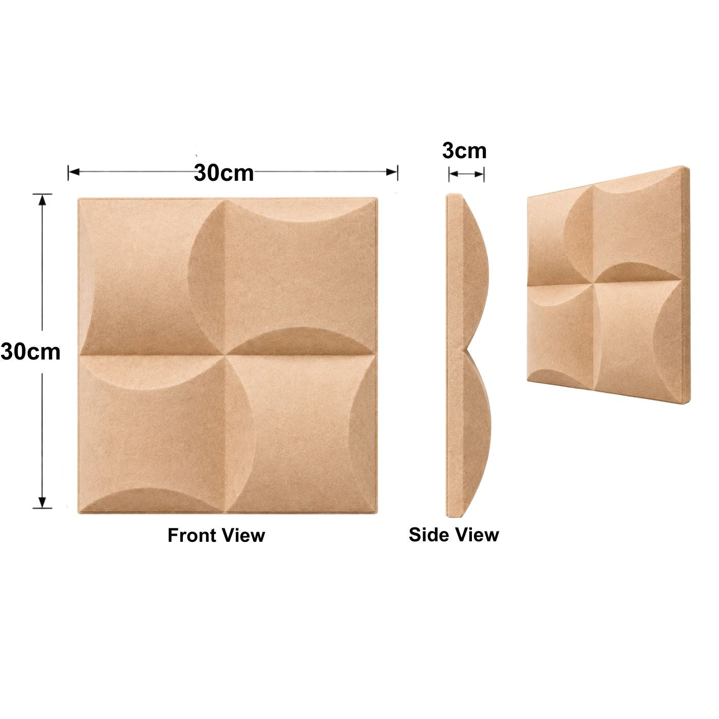 Echo-Less 3D Polyester Fibre Acoustic Panel Peach – 4 pack
