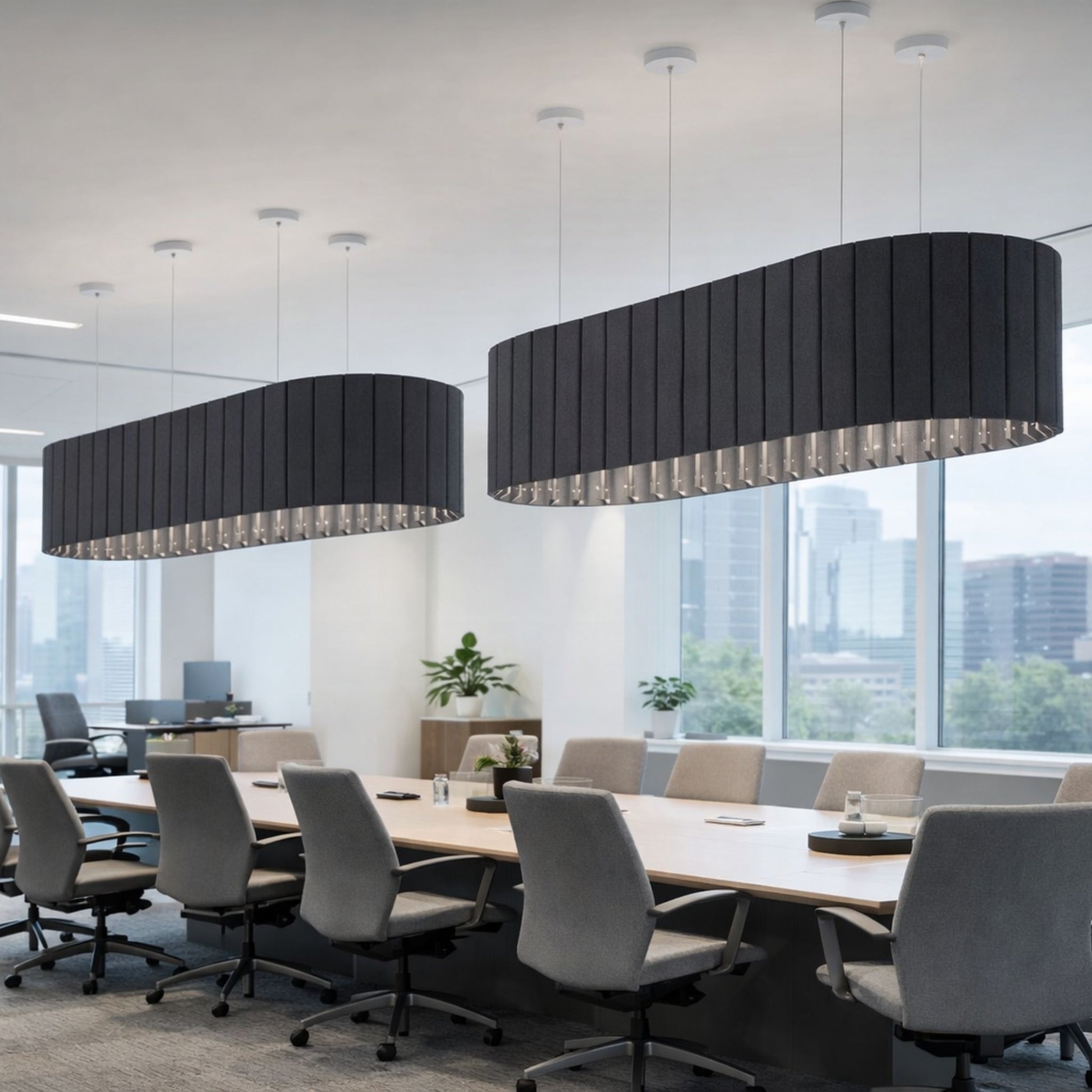 Echo-Less Ovaline Acoustic Light LED Pendant Light Grey 1200x400mm