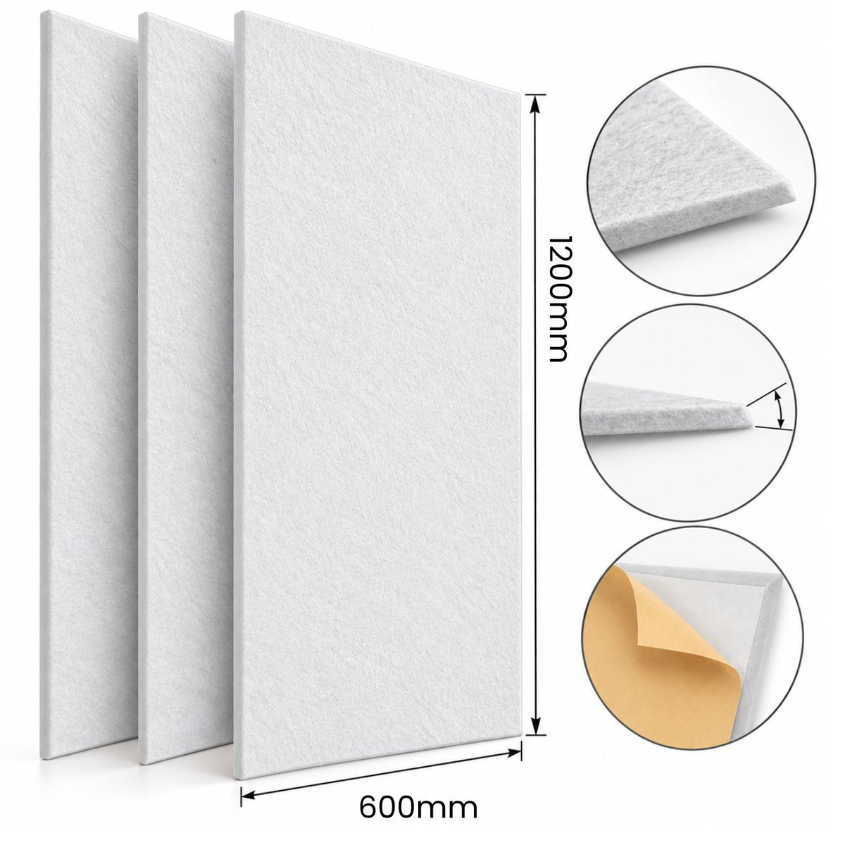 Echo-Less Polyester Fibre Acoustic Panel 1200x600x9mm Bevelled White