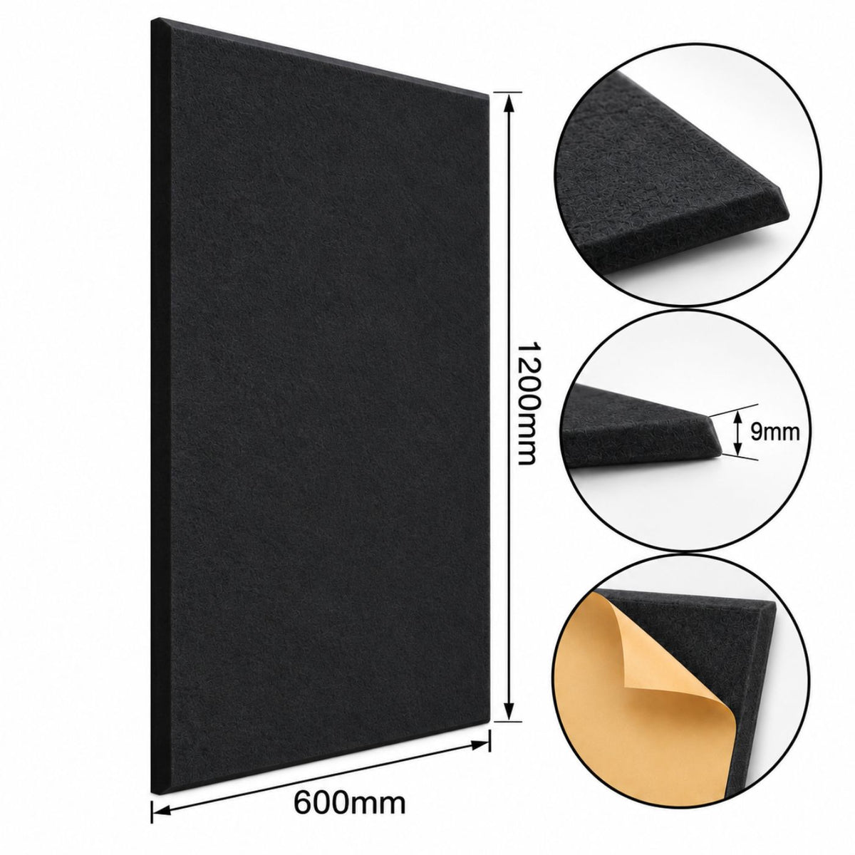 Echo-Less Polyester Fibre Acoustic Panel 1200x600x9mm Bevelled Black
