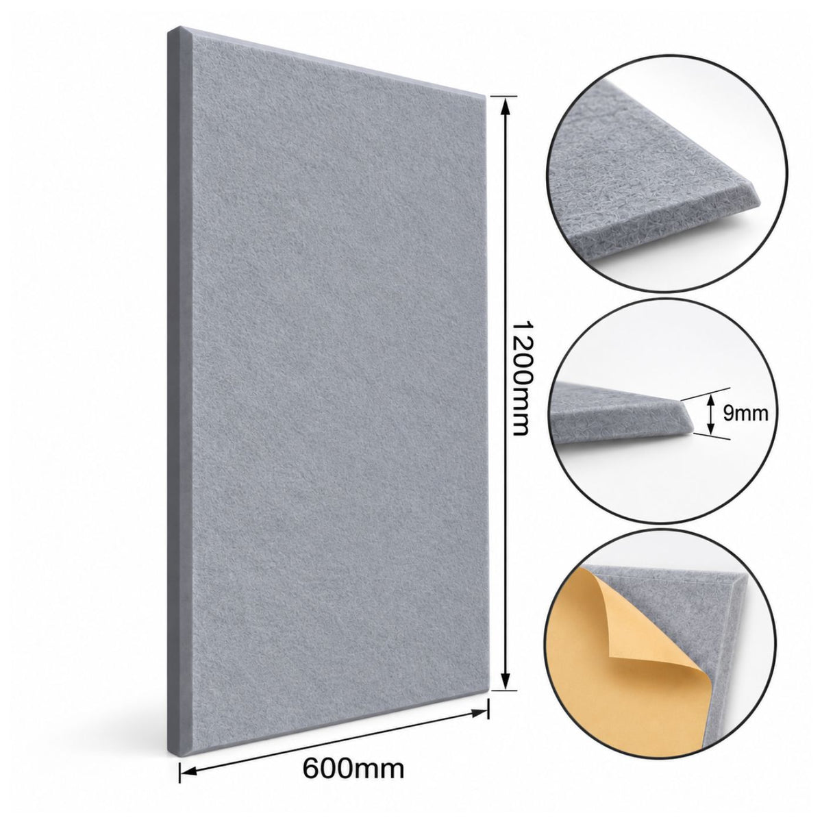 Echo-Less Polyester Fibre Acoustic Panel 1200x600x9mm Bevelled Grey