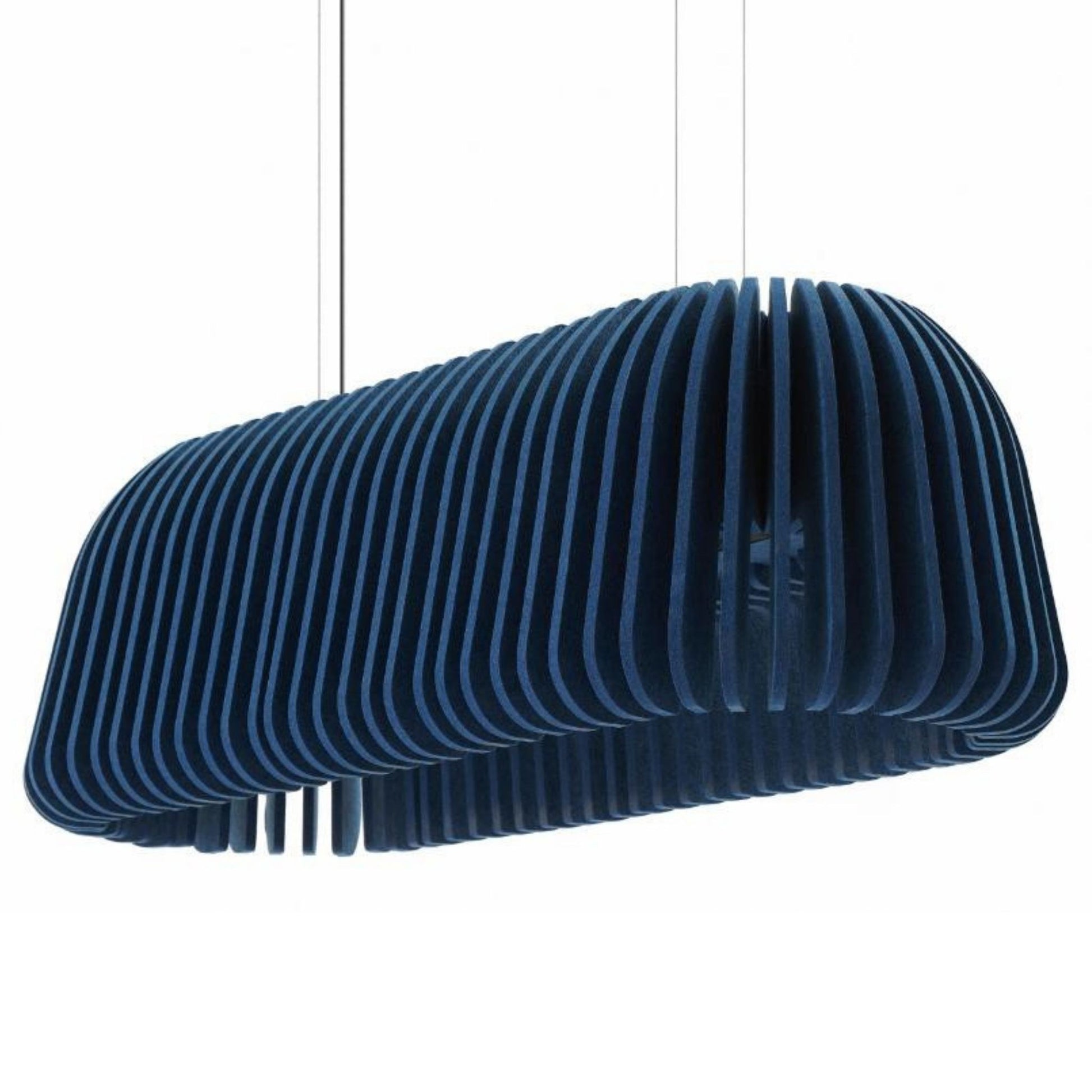 Echo-Less MiliOval Acoustic Light Blue pendant lamp with a pleated design on a white background