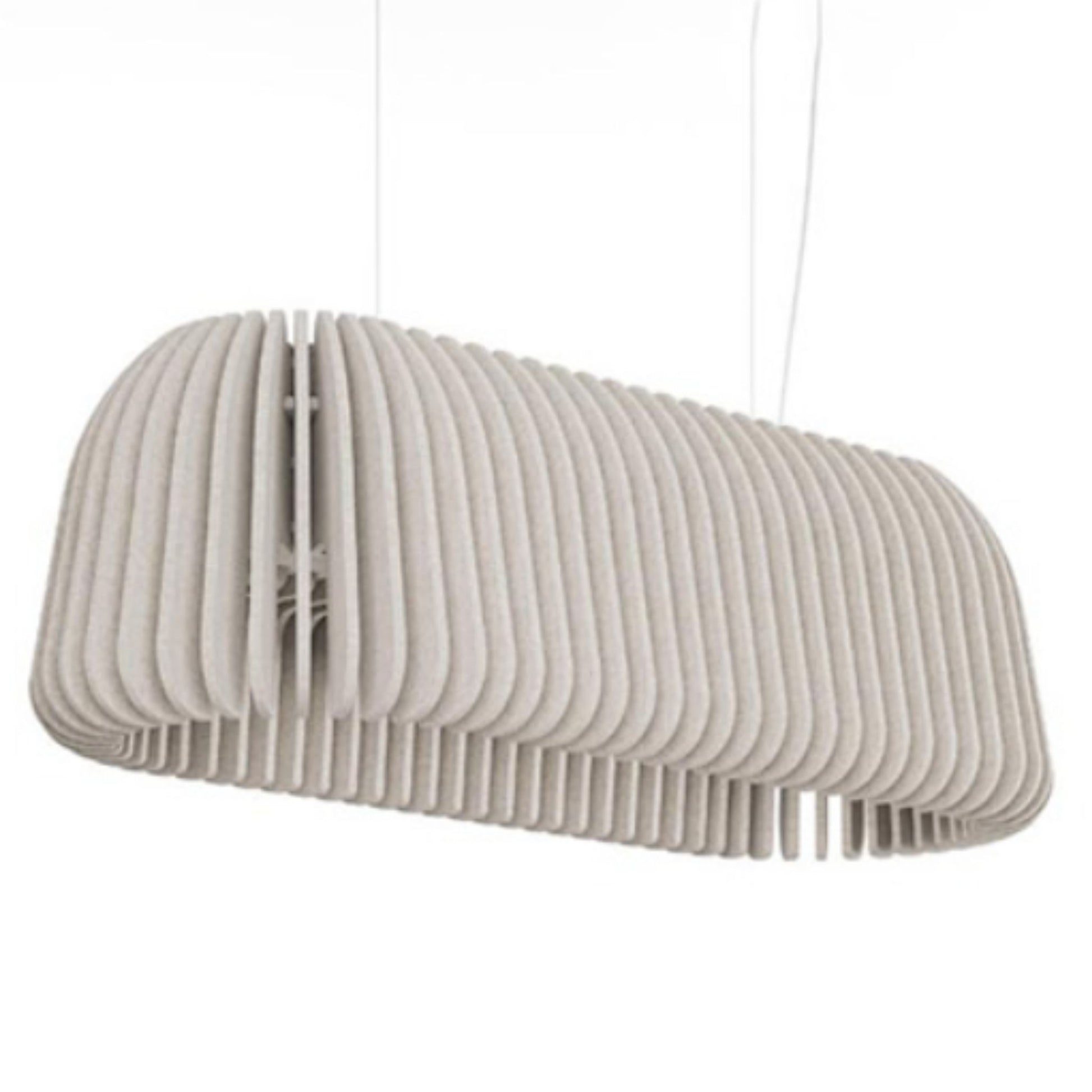 Echo-Less MiliOval Acoustic Light Beige pendant lamp with ribbed design on a white background