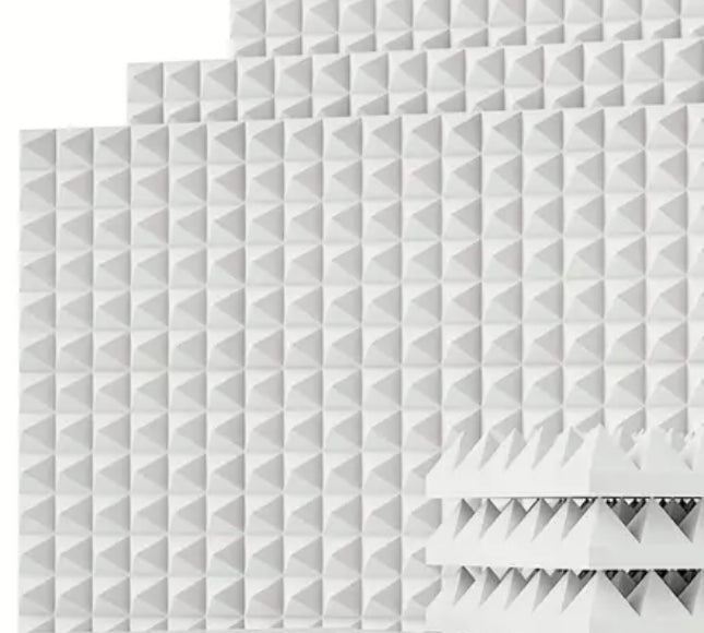 Echo-Less White Pyramid Acoustic Foam Panels 30x30cm 5cm Thick 12 Pack