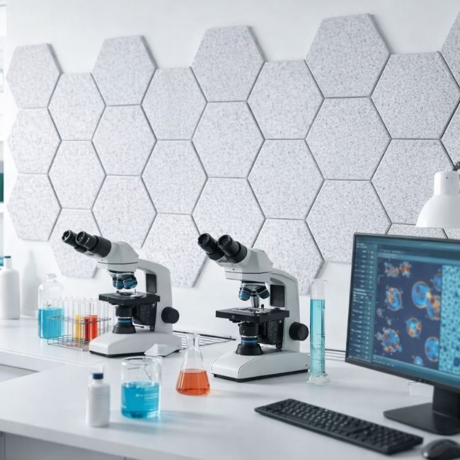 Echo-Less Self-Adhesive Hexagon Polyester Fibre Acoustic Panels Light Grey 30x26cm 9mm 12 Pack