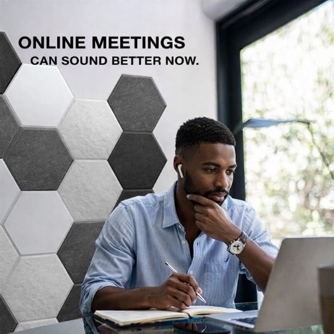 Echo-Less Self-Adhesive Hexagon Polyester Fibre Acoustic Panels Light Grey 6 panels