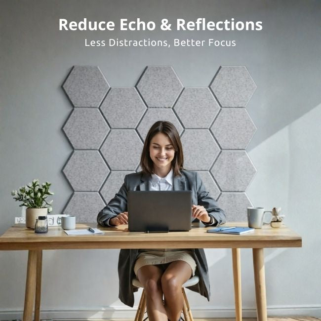 Echo-Less Self-Adhesive Hexagon Polyester Fibre Acoustic Panels Light Grey 6 panels