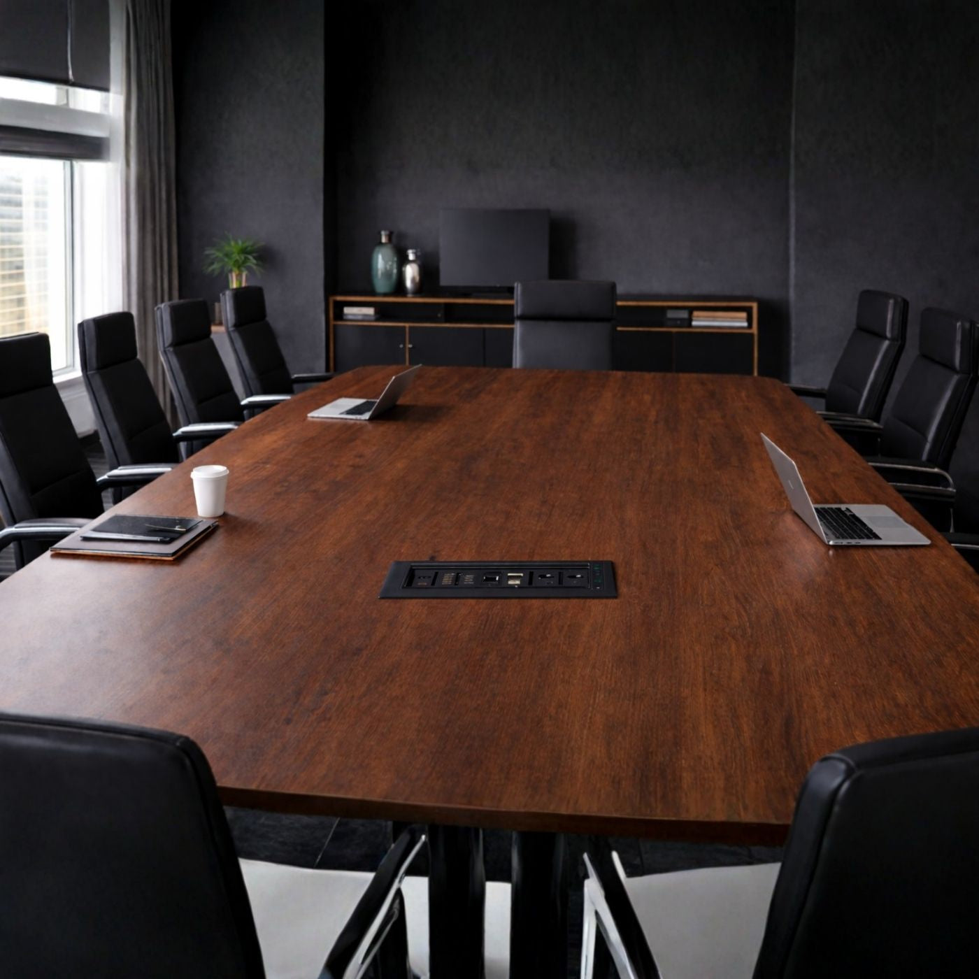 Echo-Less Electronic Desktop Power Pop-up with AV Hub Black 336x110mm