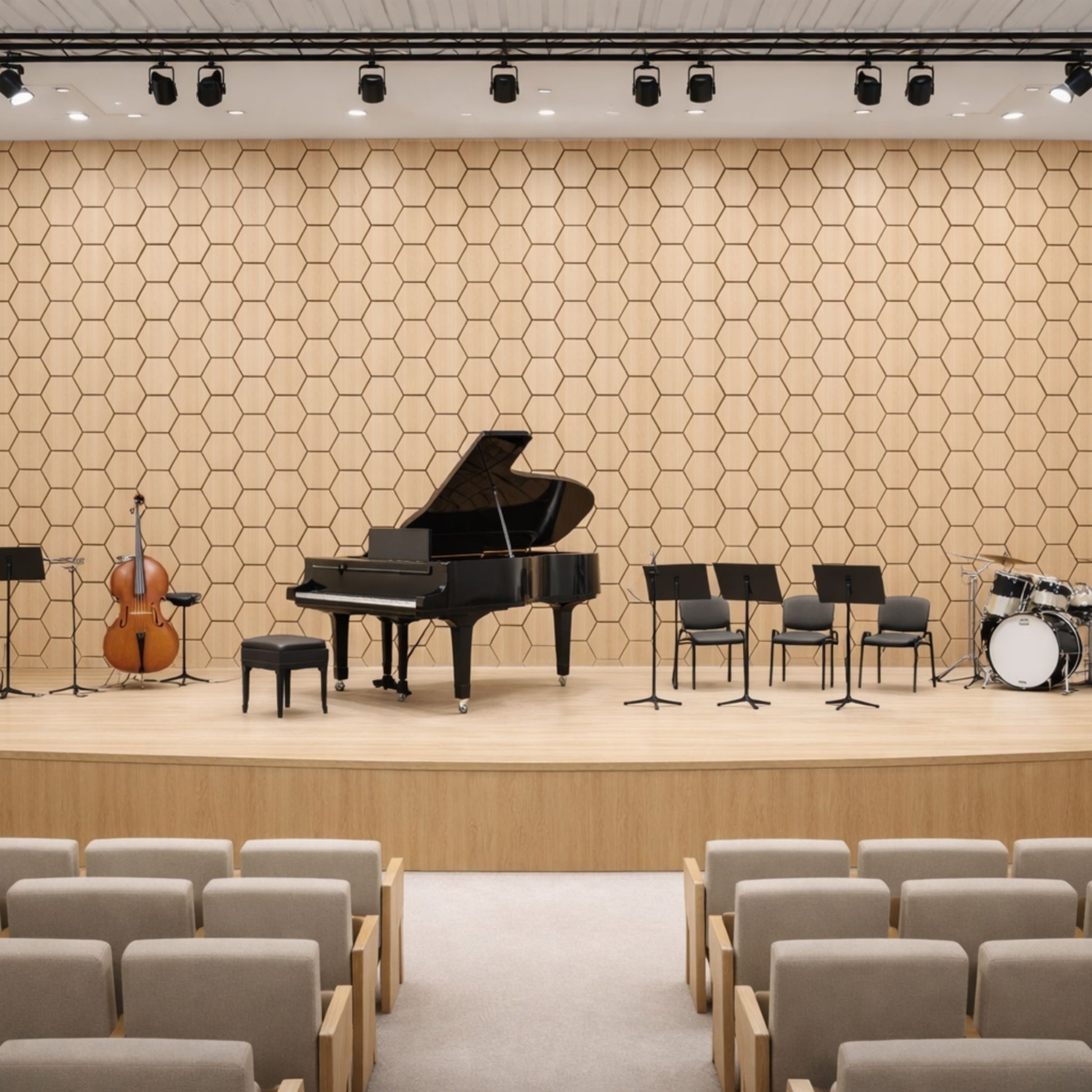 Wood Hexagonal Acoustic Panel Light Oak - 4 Panels