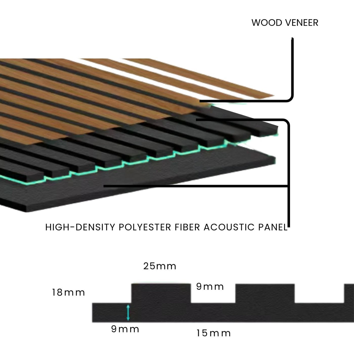 Echo-Less Polyester Fibre Wood Veneer Slat Acoustic Panels 1200x600x18mm