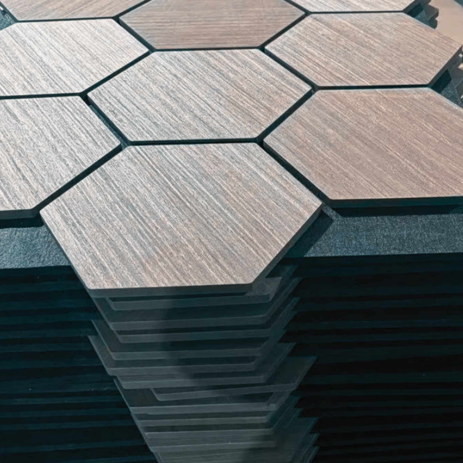 Echo-Less Wood Hexagonal Acoustic Panel Walnut 80x65.6cm 23mm Single Panel
