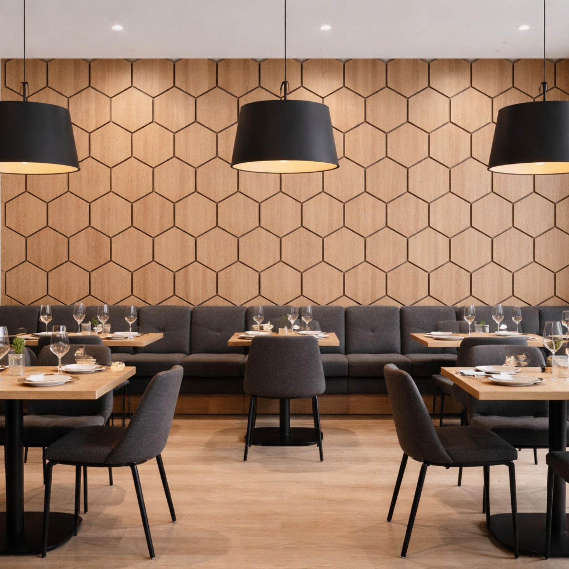 Echo-Less Wood Hexagonal Acoustic Panel Walnut 80x65.6cm 23mm Single Panel