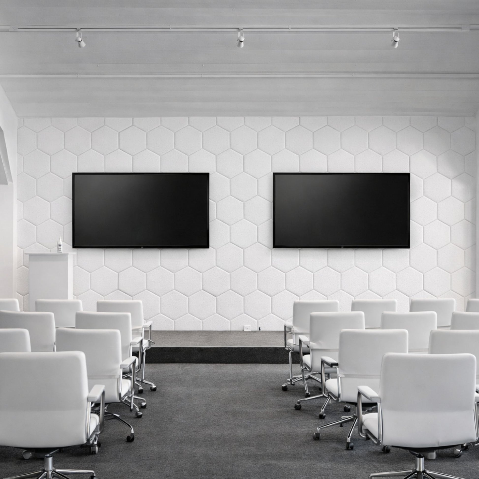 Echo-Less Self-Adhesive Hexagon Polyester Fibre Acoustic Panels White 30x26cm 9mm 12 Pack